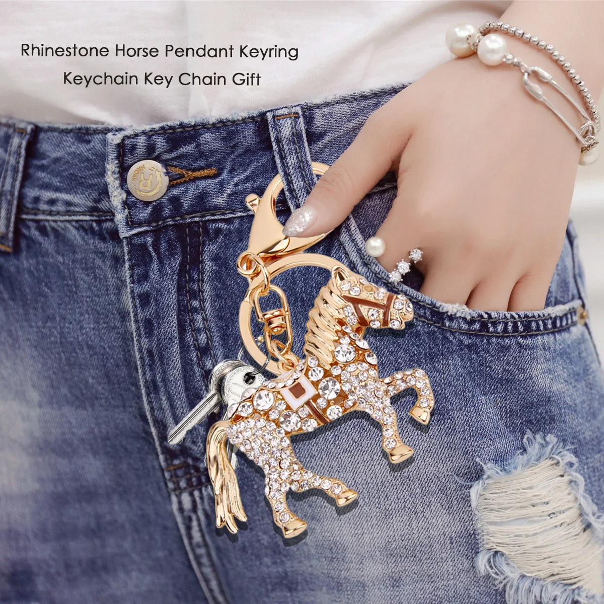 

1PC Keychain Creative Rhinestone Cartoon Keyring Gift Horse Craft for Men Girl