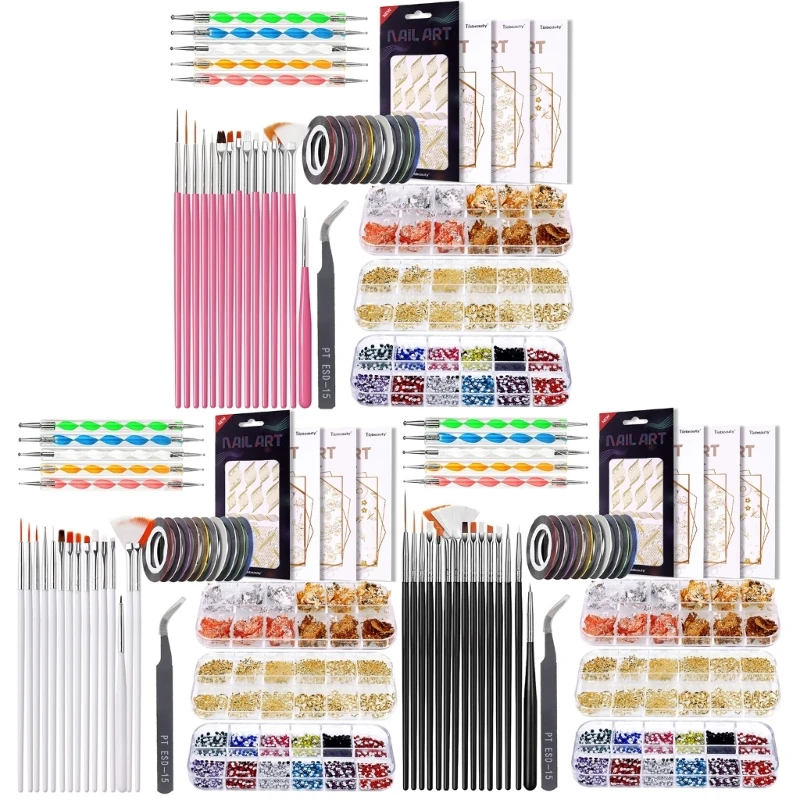 

Art Brushes,3D Art Painting Polish Design with Dotting Pen, Diamonds Adhesive Striping Tape