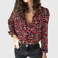 2022 new summer women office lady top shirt floral printing loose temperament party sexy blouse daily wear