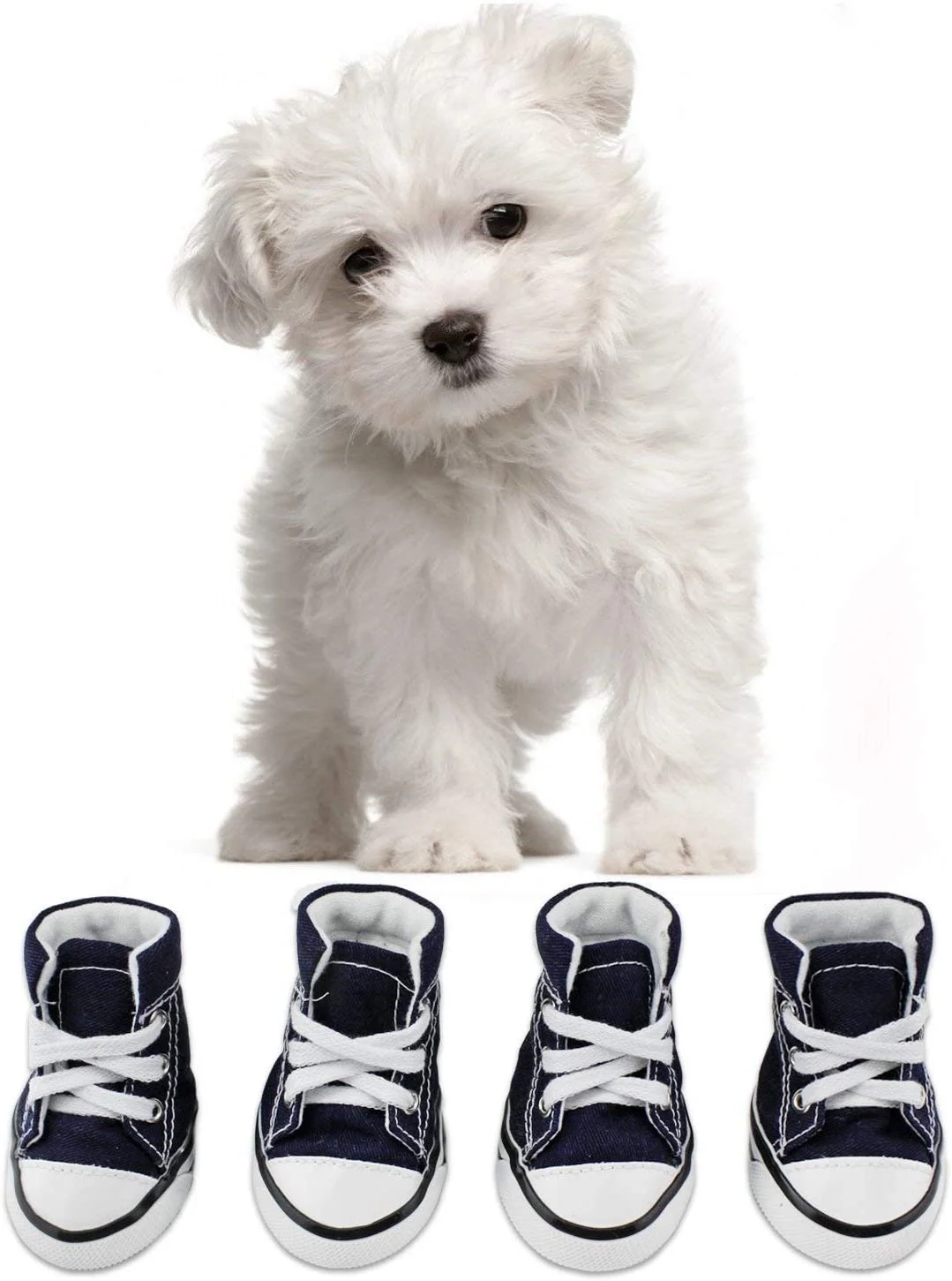 

4Pcs Puppy Canvas Sport Shoes, Pet Dog Sneaker Boots with Nonslip Soft Sole Dog Breathable Outdoor Running Causal Shoes