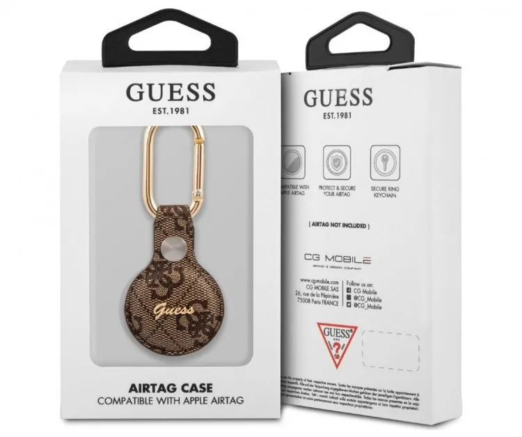 Чехол CG Mobile Guess PU 4G Script Logo Dog Clip для AirTag цвет Коричневый | Безопасность и защита