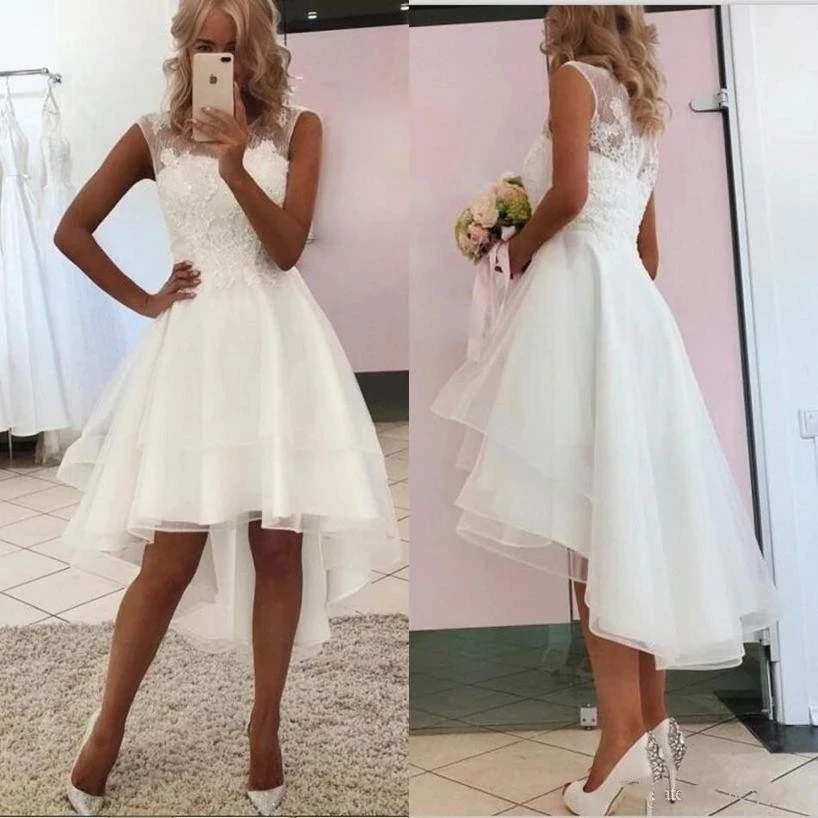 

ANGELSBRIDEP Sheer-Neck Prom Dresses Vestidos de festa Fashion High-Low Design Tulle Special Occasion Evening Party Wedding Gown