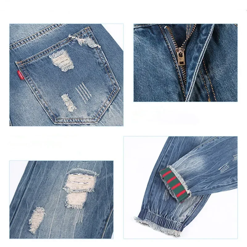 Рваные джинсы для мужчин потертые брюки из денима хлопковые джоггеры