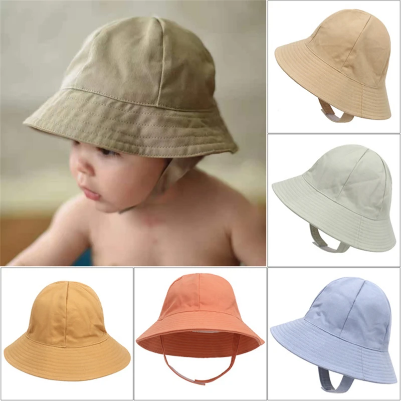 

Baby Kids Sun Hat Solid Cotton Summer Girls Boys Outdoor Protection Bucket Hat Anti-UV Kids Beach Caps Fisherman Cap 0-8Years