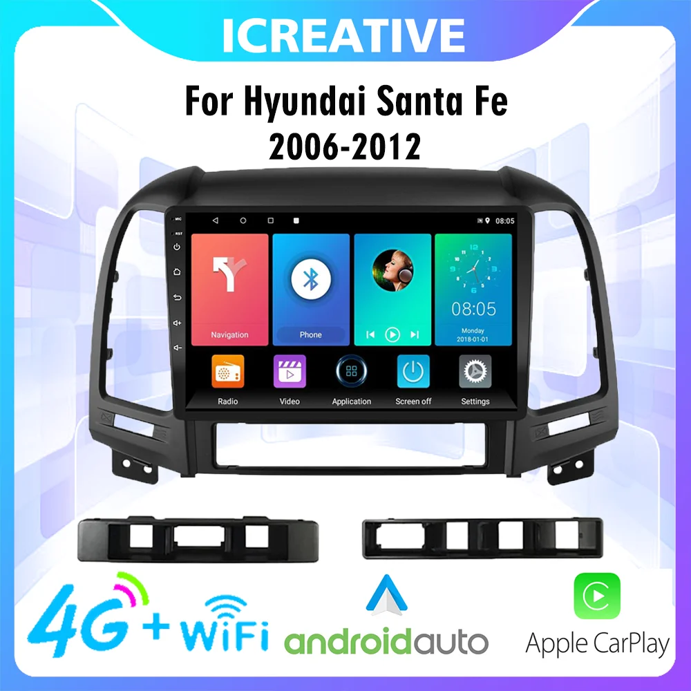 

4G Carplay 2 DIN 9'' Car Radio Android For Hyundai Santa Fe 2006-2012 Car Multimedia Player Navigation GPS Wifi FM AutoRadio