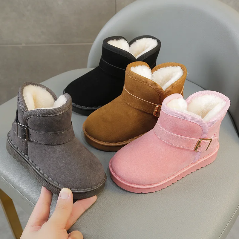 

Ботинки для мальчиков и девочек, универсальные мягкие однотонные ботильоны для снежной погоды, с пряжкой, на весну, 2023