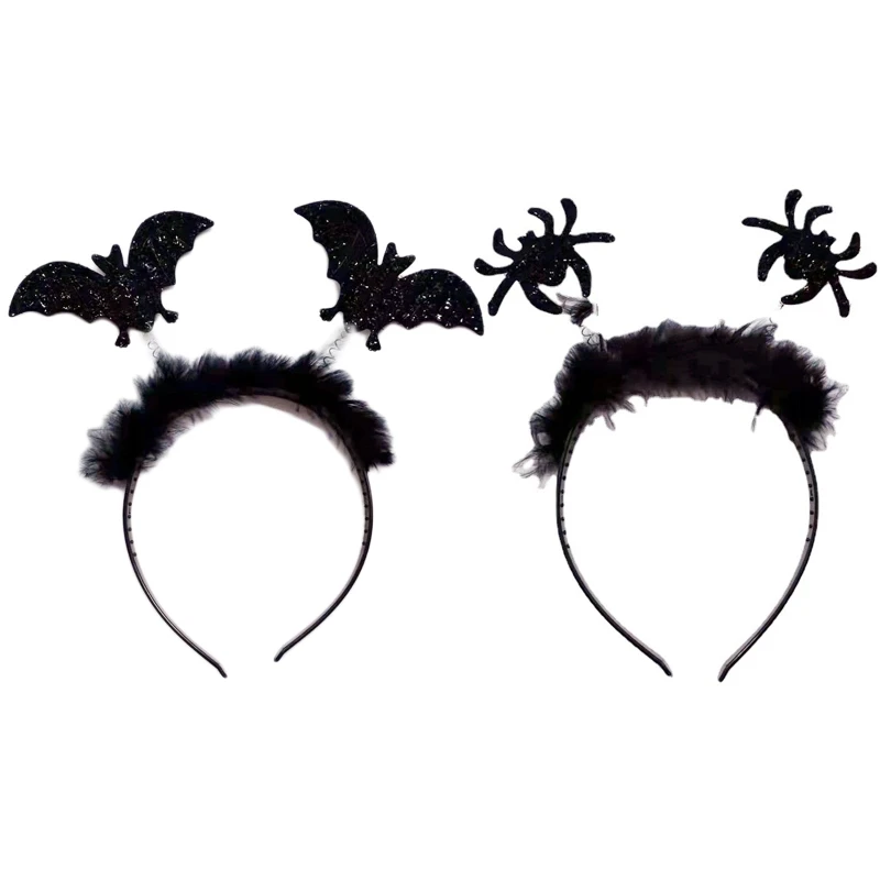 

Women Girls Cartoon Bat Wings/Spider Shaped Headband Black Color Hair Hoop Live Broadcast Christmas Party Headpiece