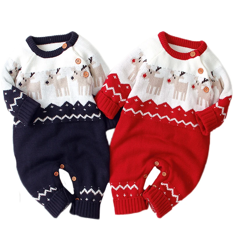 

Christmas Baby Girl Romper Newborn Boy Girls Deer Knitting Romper Babies Winter Warm Playsuit Rompers Outfits Christmas Clothing