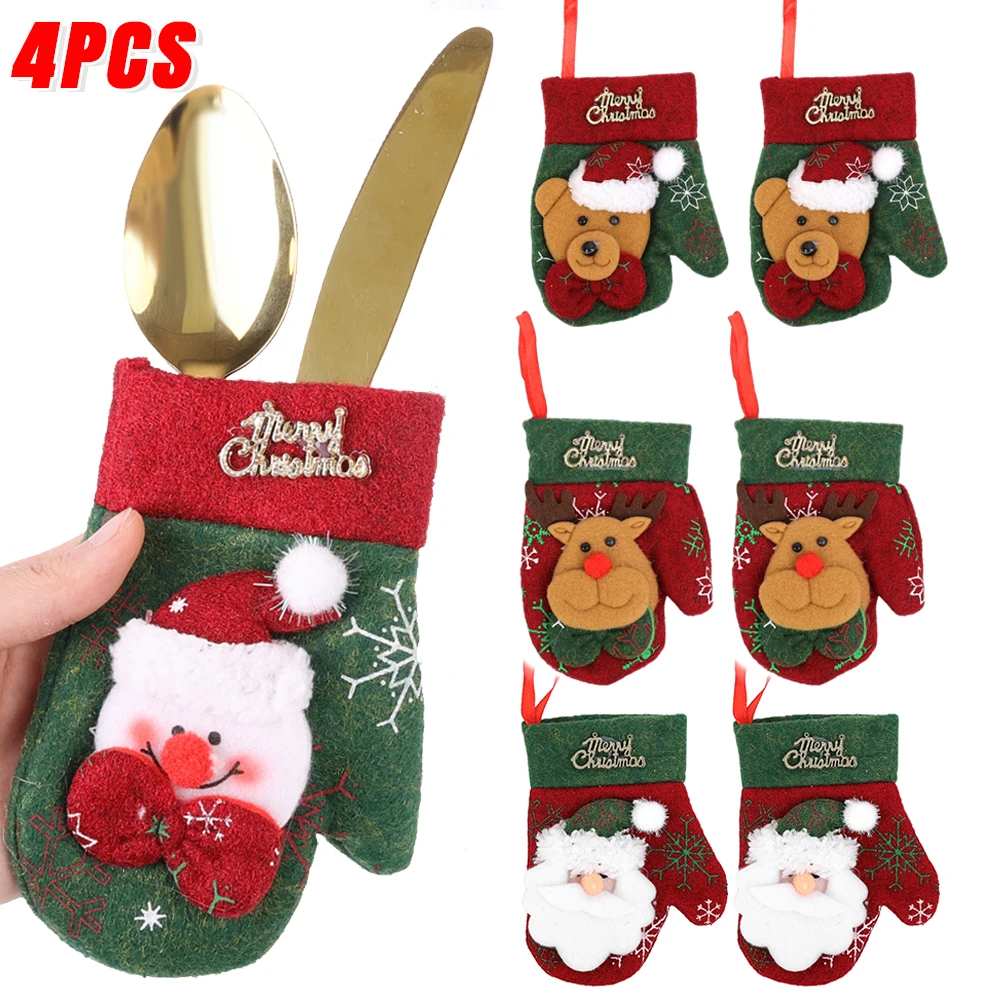 

4/1Pcs Christmas Tableware Holder Bag Santa Claus Snowman Fork Knife Cutlery Holder Bags Christmas New Year Table Decorations