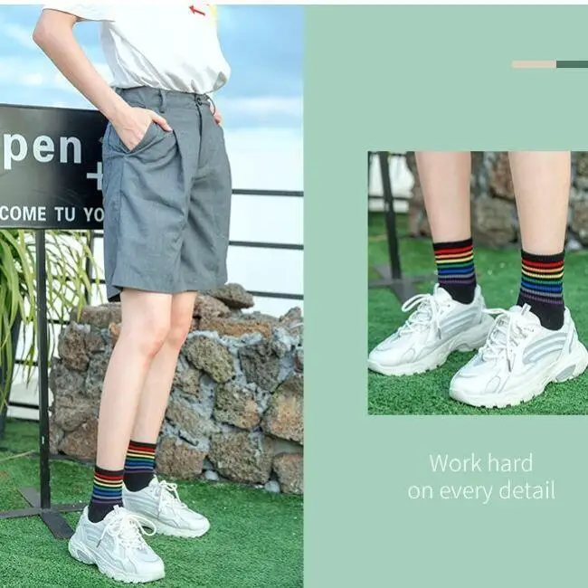 Japan Harajuku style cartoon creative striped checkered bear socks kawaii print funny girl socks fashion skateboard woman socks