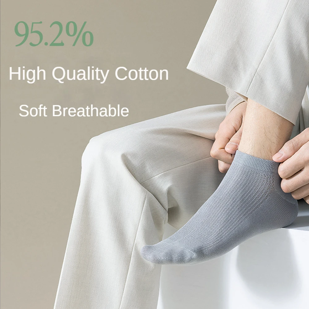 5Pairs High Quality Men Ankle Socks Breathable 96% Pure Cotton Sports Mesh Casual Summer Thin Short Antibiosis Sock Soft