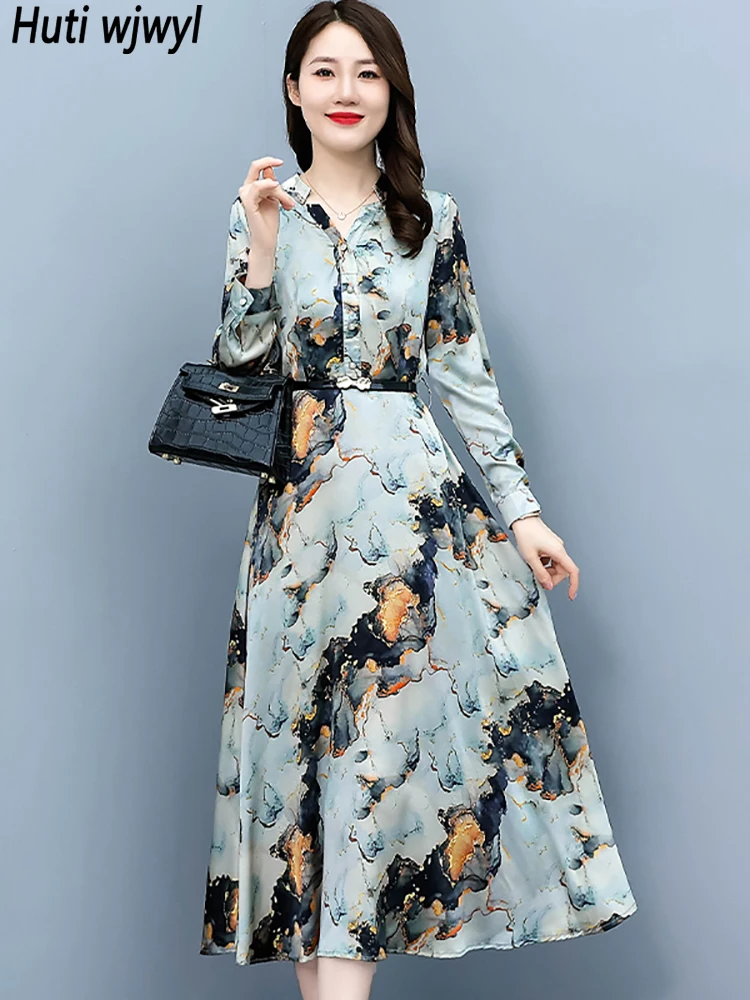 

Spring Autumn Acetate Satin Casual Long Robe Women Elegant Chic Prom Midi Dress 2022 Vintage Bodycon Party Maxi Evening Vestidos