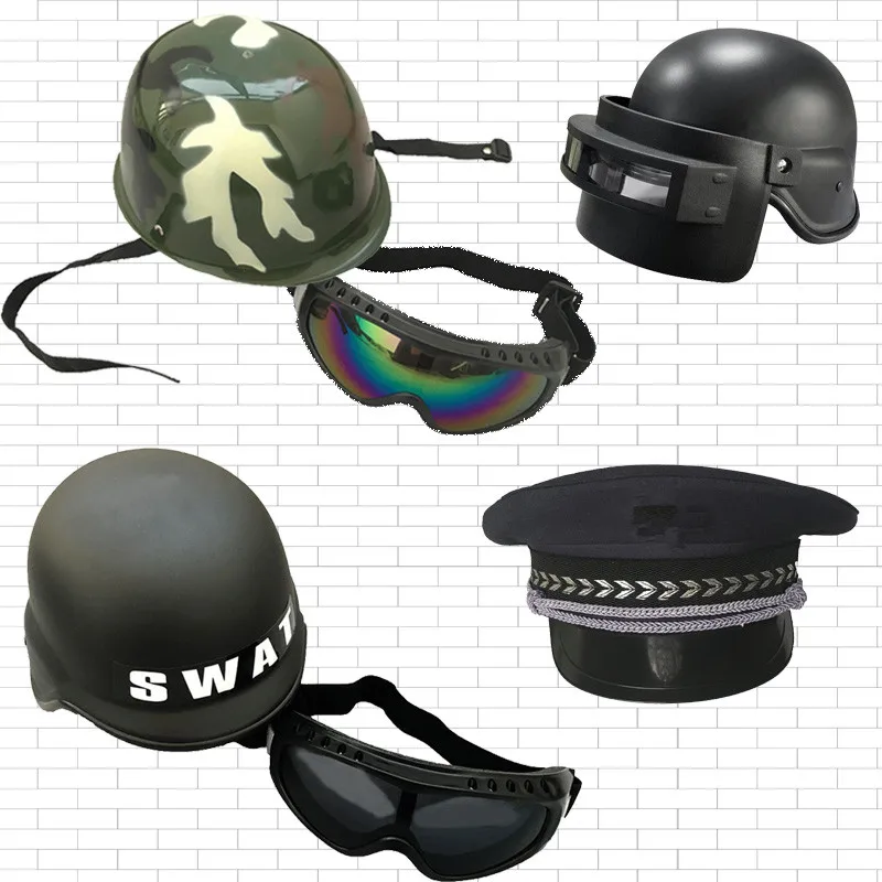 

Cosplay Boy Child Police Helmet Hat Glassess Set Kids Camouflage Army Helmet Hat Suit Troops Cap Headwear Party Accessories