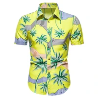 mens fashion printed shirt casual short sleeve beach coconut tree pattern hawaiian shirt top european size 5xl