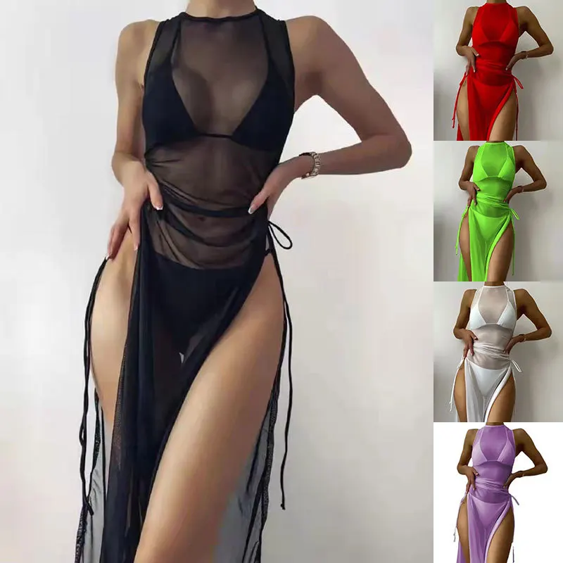 

3pcs Sexy Backless Low Waist Bikini Set for Women Swimsuit Solid V Neck Lace up Bikinis 2022 New Summer Beach Bathing Suit