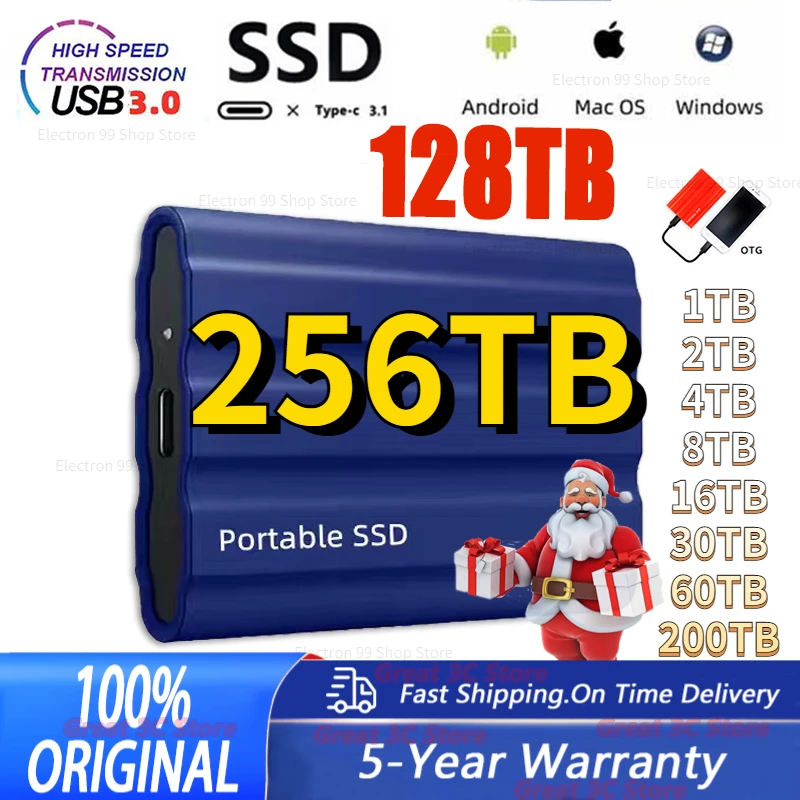 

Hot 128TB External Mobile Solid State Drive Flash 128TB TypeC USB3.1 64TB Mini Slim High Speed Transfer SSD Flash Memory Device