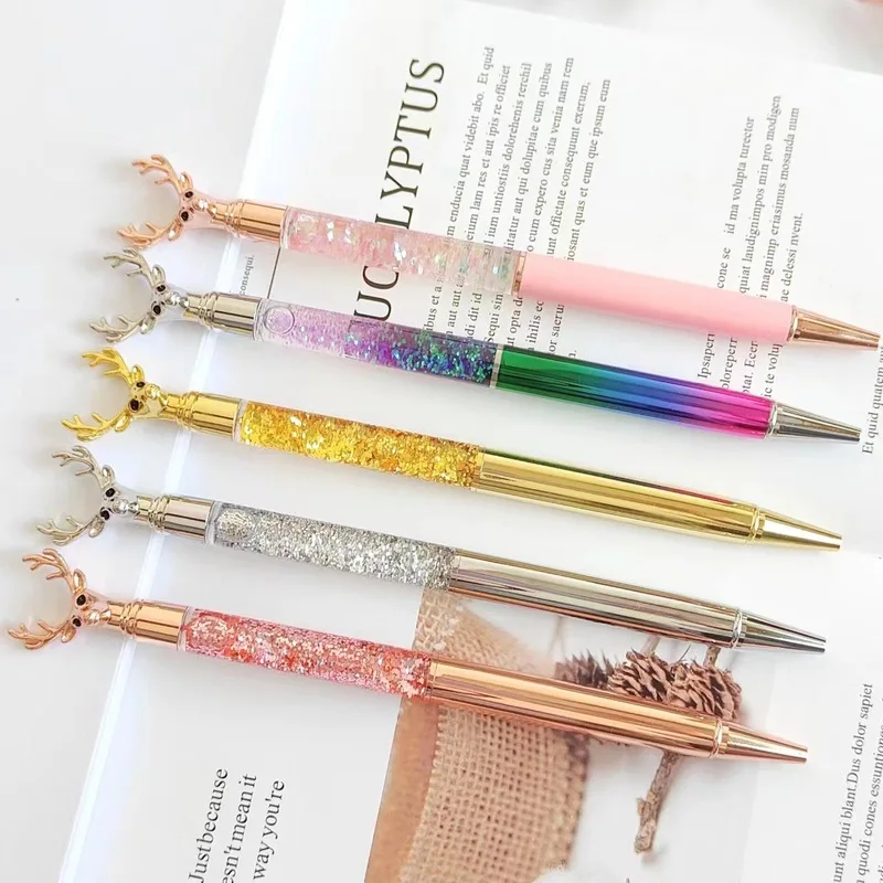 

Deer Pen Crystal Drill Pen Quicksand Sequin Pen Gold Powder Oil Pen Advertising Gift Metal Ballpoint Pen Learn To Write