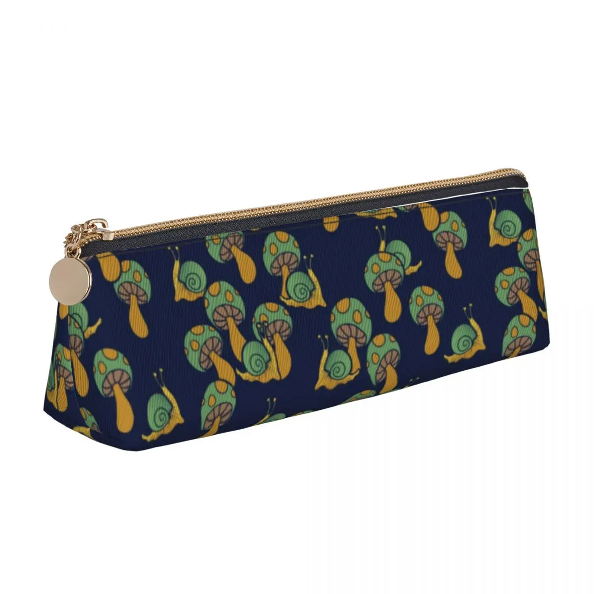 

Magic Mushroom Triangle Pencil Case Retro Snail Print For Teens University Zipper Pencil Box Kawaii Leather Pen Organizer