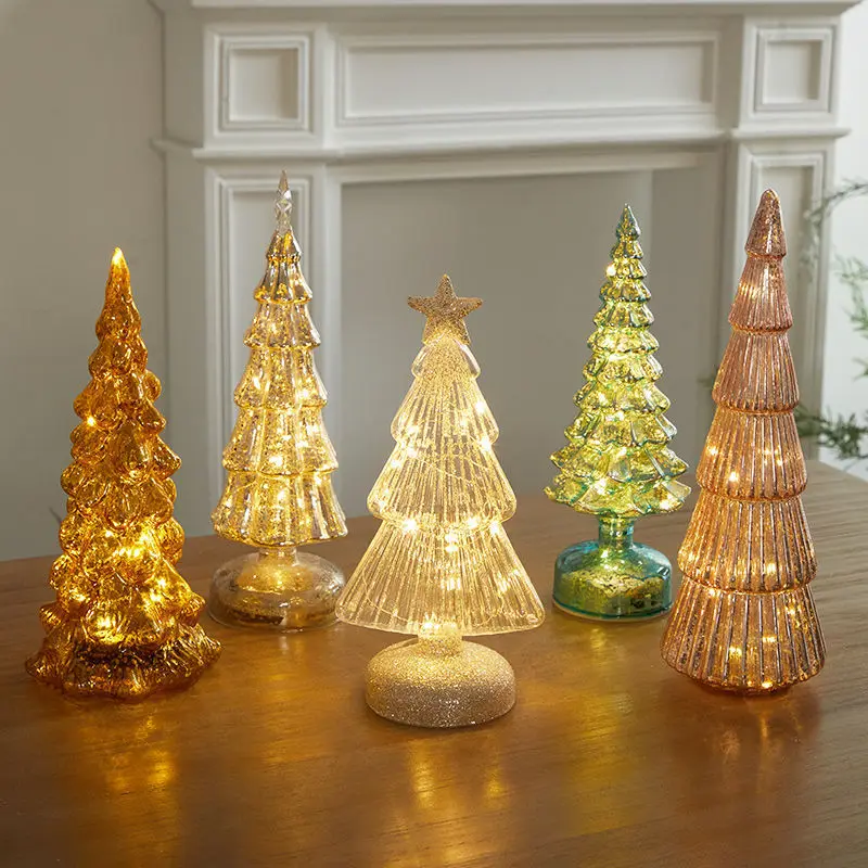 

Glowing Glass Christmas Tree Ornaments Home Luminous Desktop Decoration Led Night Light Party Xmas Decorations Festival Kid Gift
