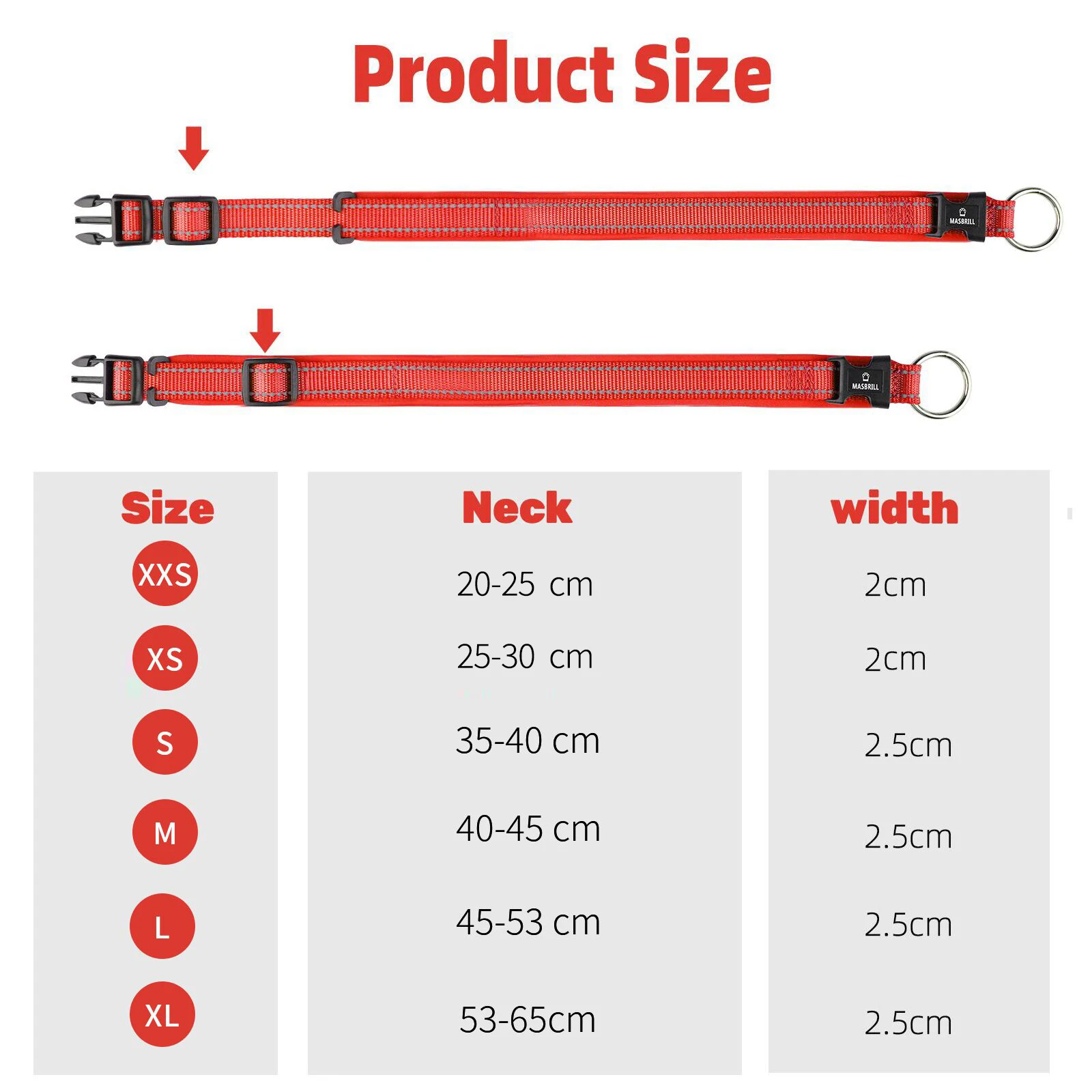 Ошейник для собак MASBRILL регулируемый поводок среднего и большого размера