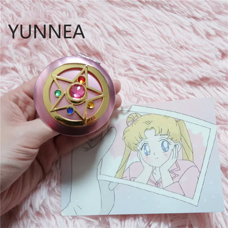 Цветное складное зеркало с сапфировым розовым кристаллом легко носить собой