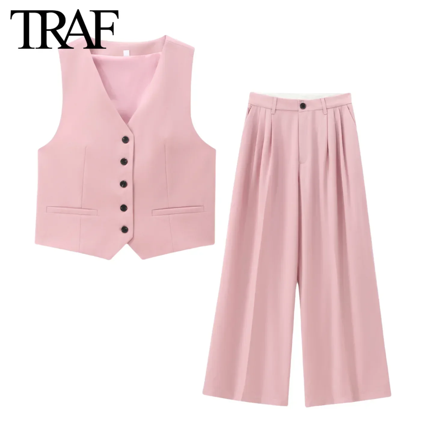 Женский однобортный комплект из двух предметов жилет без рукавов с V-образным