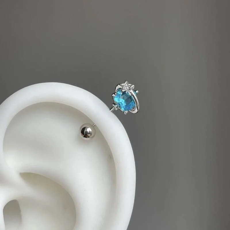 1 шт. милые синие цвета любви с цирконием планета из нержавеющей стали 316L ушные