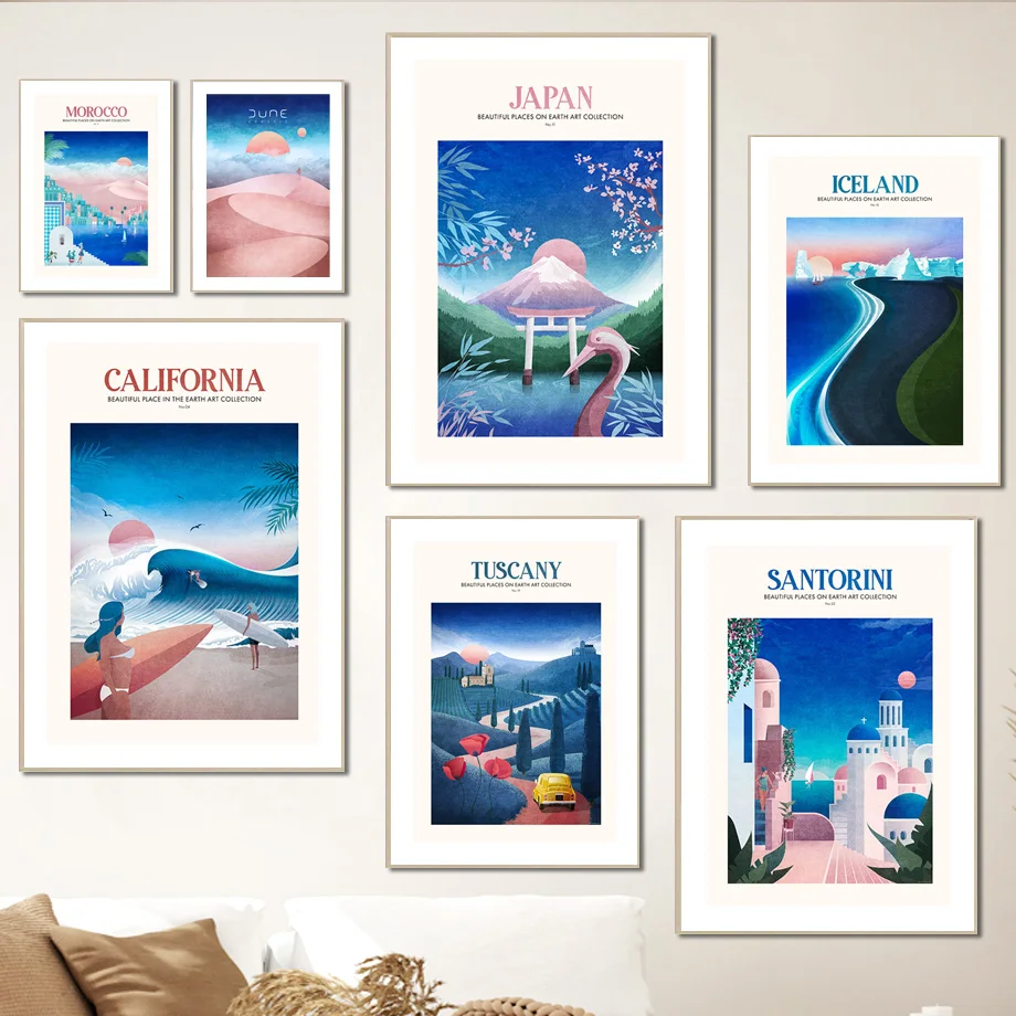 Калифорния Марокко Япония Тоскана Исландия настенная Картина на холсте