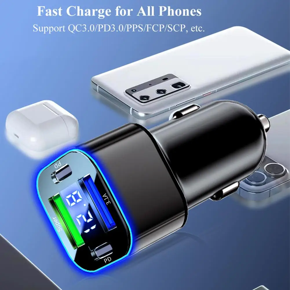 Автомобильное зарядное устройство с цифровым дисплеем 5USB-портов 250 Вт