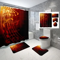 digital printing bathroom set with shower curtain and rugs gold notes music bath supply comfortable anti slip floor rugs toilet