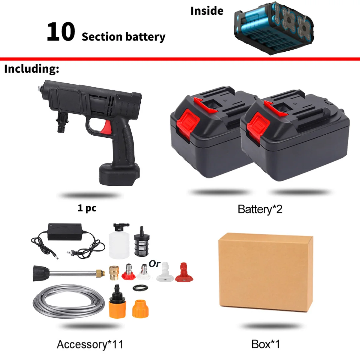  2000mAh Cordless High Pressure Washer Spray Water Gun Car Wash Pressure Water Nozzle Cleaning Machine for Makit 18V Battery 