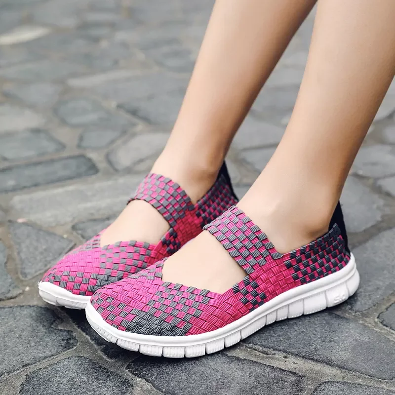 Women Shoes Lady hand made Flats Sneakers Breathable Lightweight Women Flat Shoes Manual Woven Shallow Women Casual Shoes