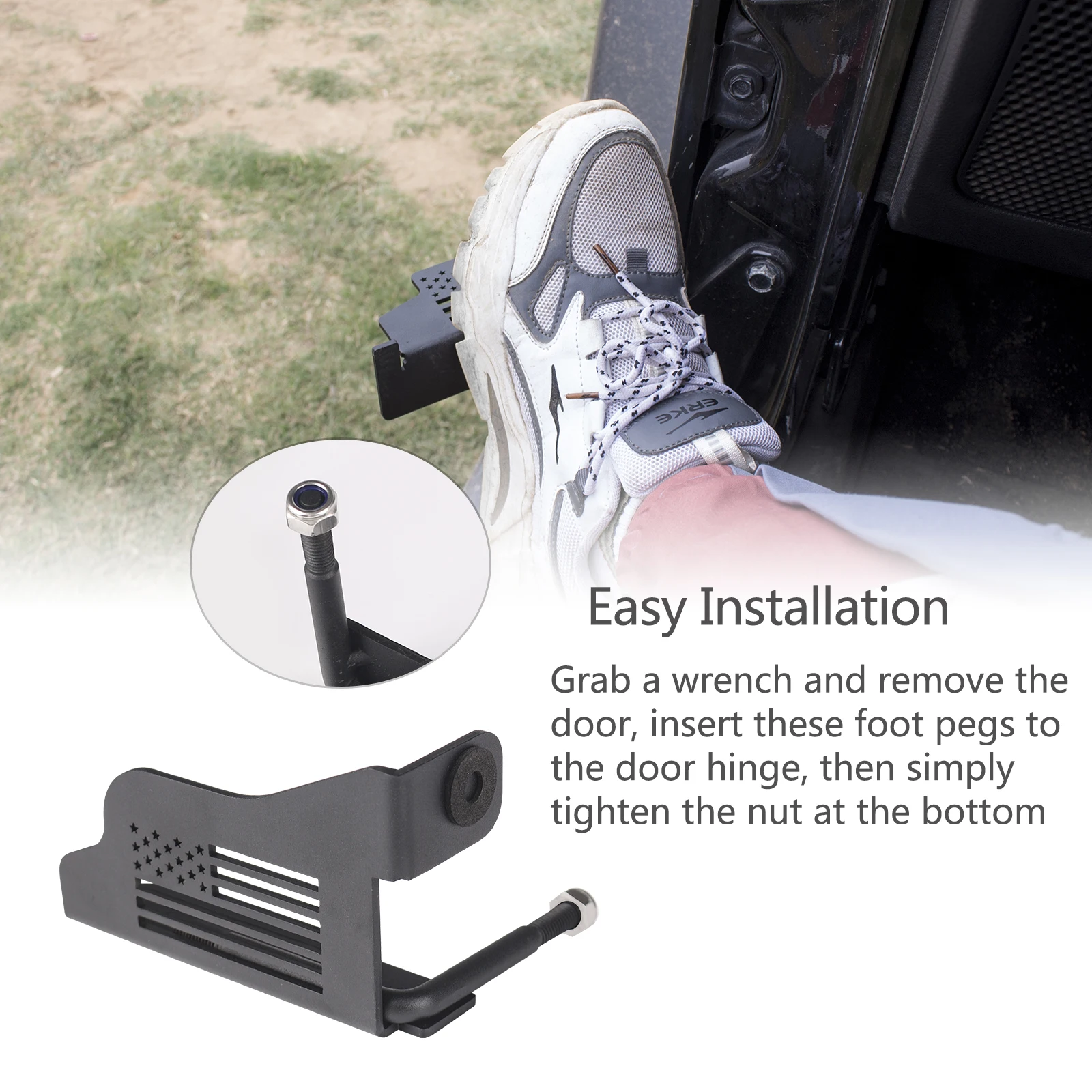 Фото Подножки-петли для дверей с флагом США, стальные, для Jeep Wrangler JK JL Gladiator JT 2007-2025, для внедорожников, внешние, для бездорожья №2