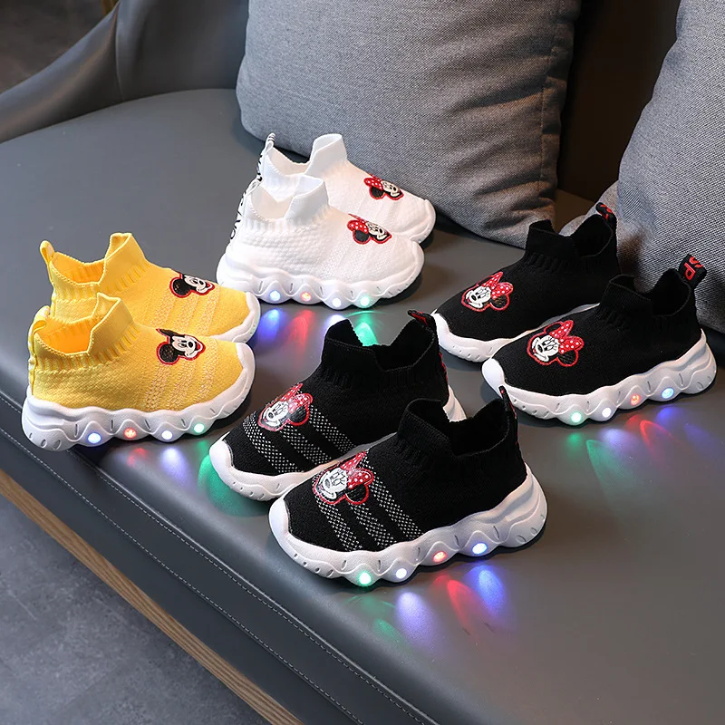 

2022 New Classic LED Lighted Children Boots Mickey Mouse Minnie Kids Shoes Glowing Toddlers Excellent Girls Boys Sneakers