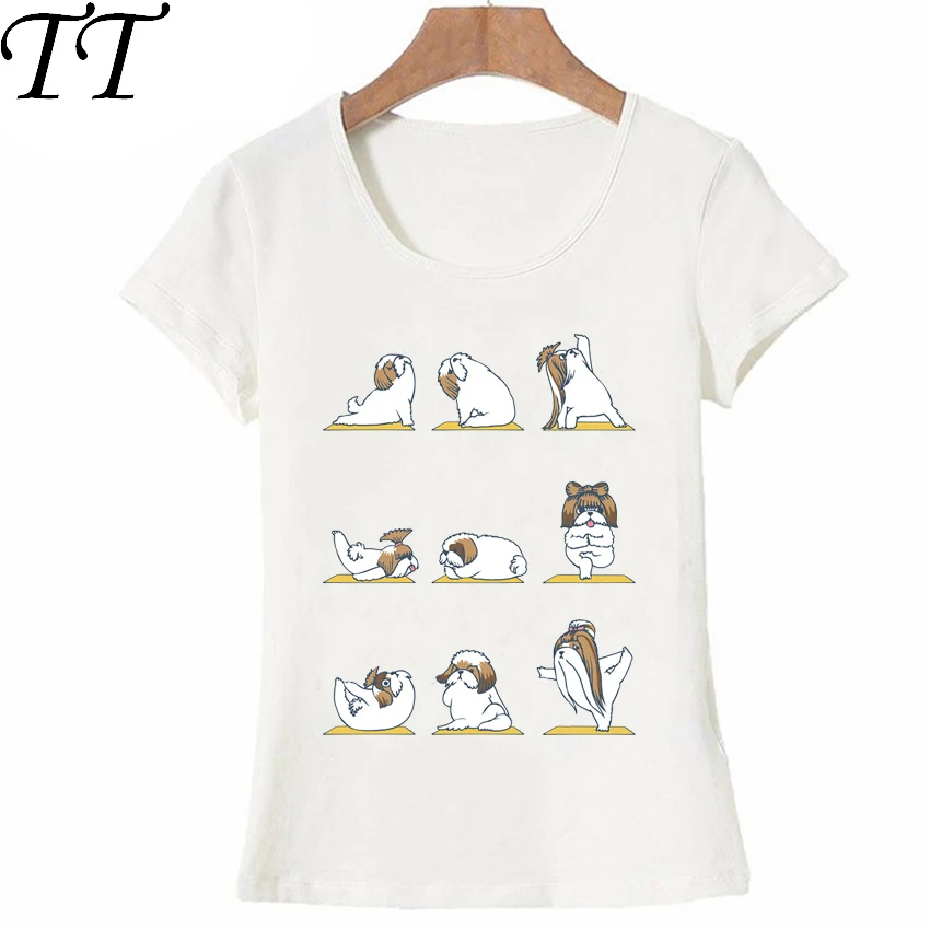 

Новая модная красивая художественная футболка для домашних животных Shih Tzu Yoge, милая женская футболка, Женские повседневные топы, летние фут...