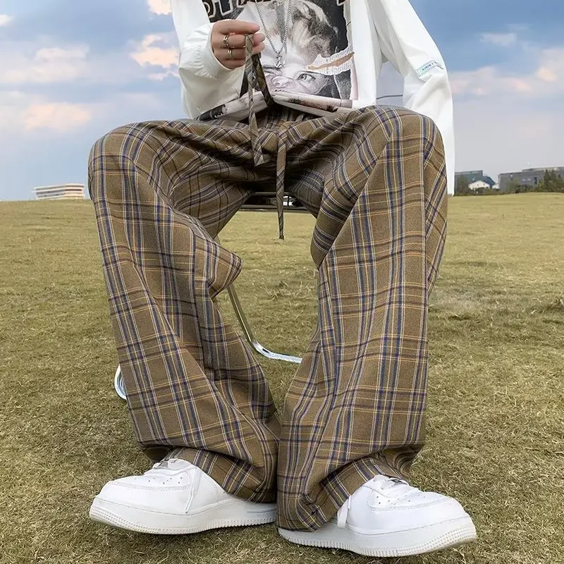 

Summer Loose Plaid Pants Men 2023 Y2K Women Streetwear Techwear Casual Straight Trousers for Male Female Harajuku Hip-hop Pants