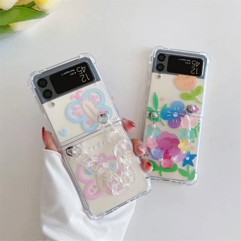 

Line Painted Flower Butterfly Phone Case for Samsung Galaxy Z Flip 3 5G Hard PC Back Cover for ZFlip3 Case Protective Shell