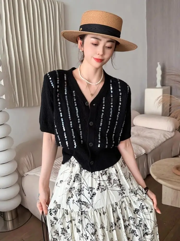 Мода Western Sle Heavy Industry с блестками в стиле пэчворк v-образным вырезом и короткими