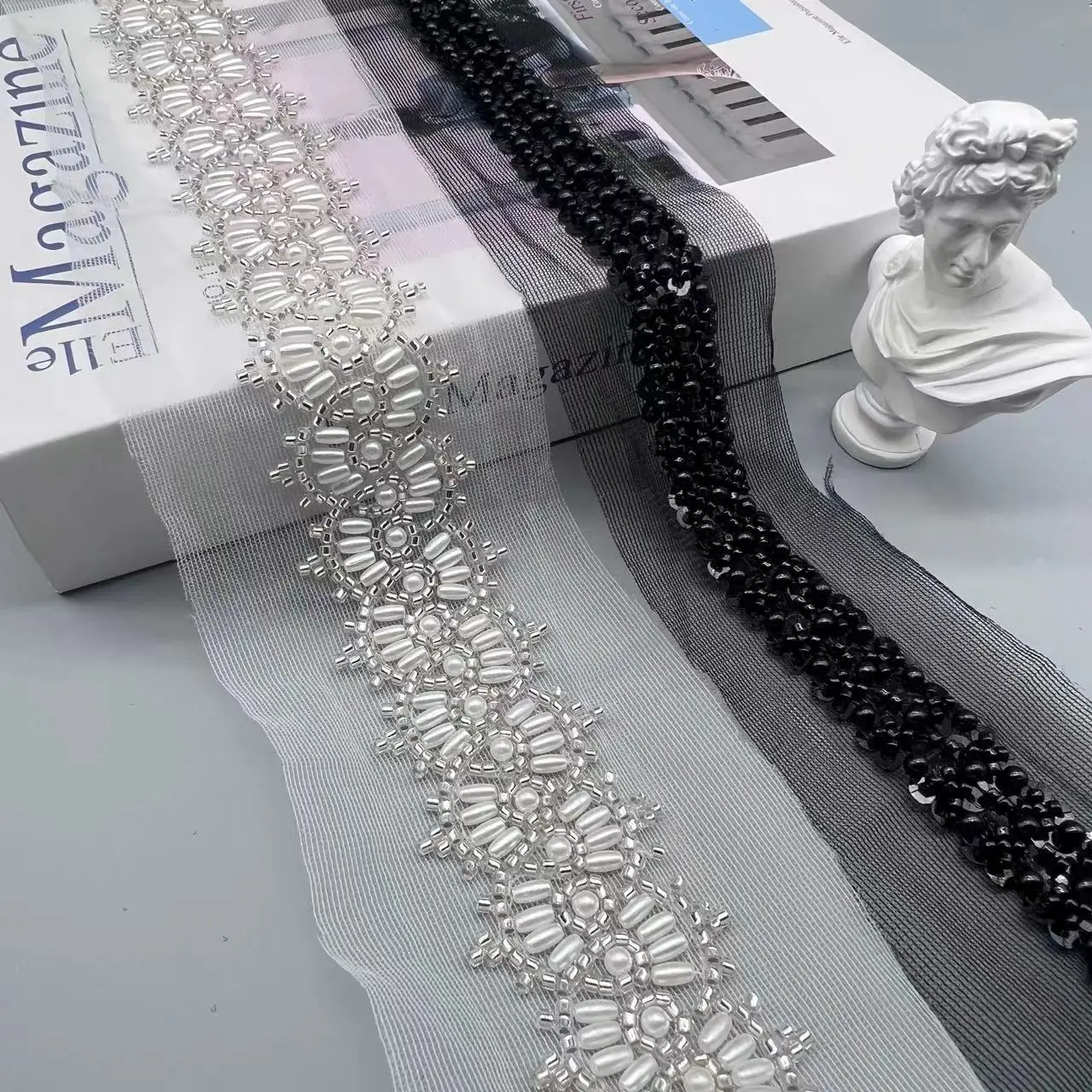 Черно-белые бусины для ногтей кружево сверхмощный жемчуг искусственный материал
