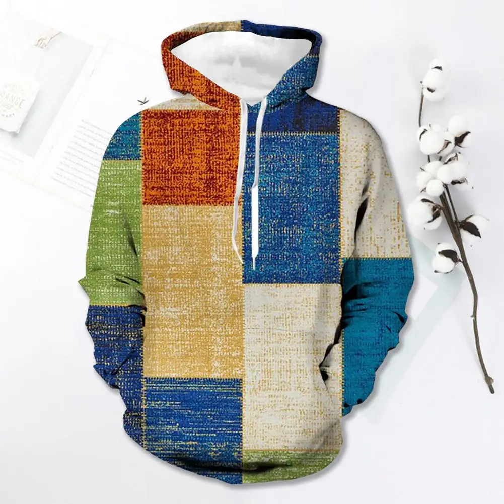 

Loose Cut Men Hoodie Digital Colorblock Drawstring Hooded Men's Hoodie Warm Casual Stylish Outerwear for Spring Winter Men