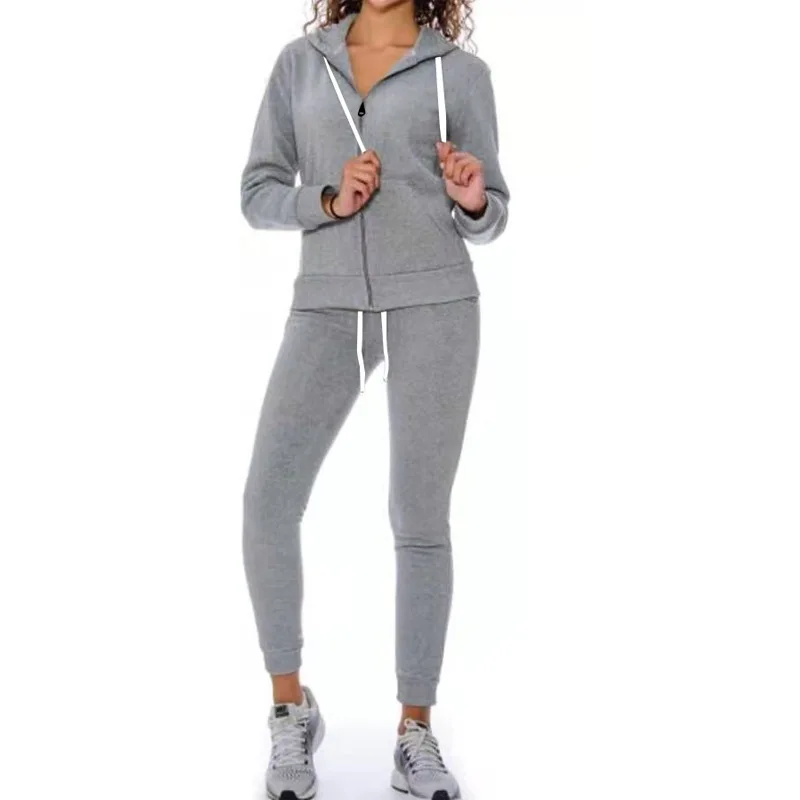 

Women's 2 Piece Outfits Zipper Up Hooded Jogger Sets Tracksuit With Pockets Sportswear Set Woman 2 Pieces