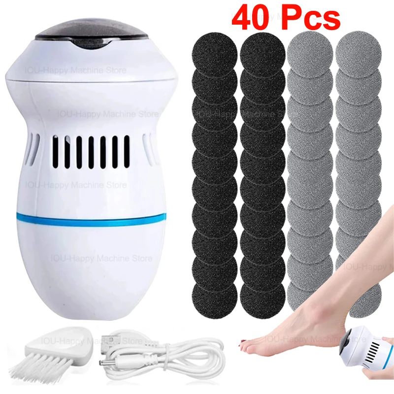 Portable Electric Foot Grinder Vacuum Adsorption Electronic Foot File Pedicure Tools Callus Remover Feet Care Sander with 40 Pcs