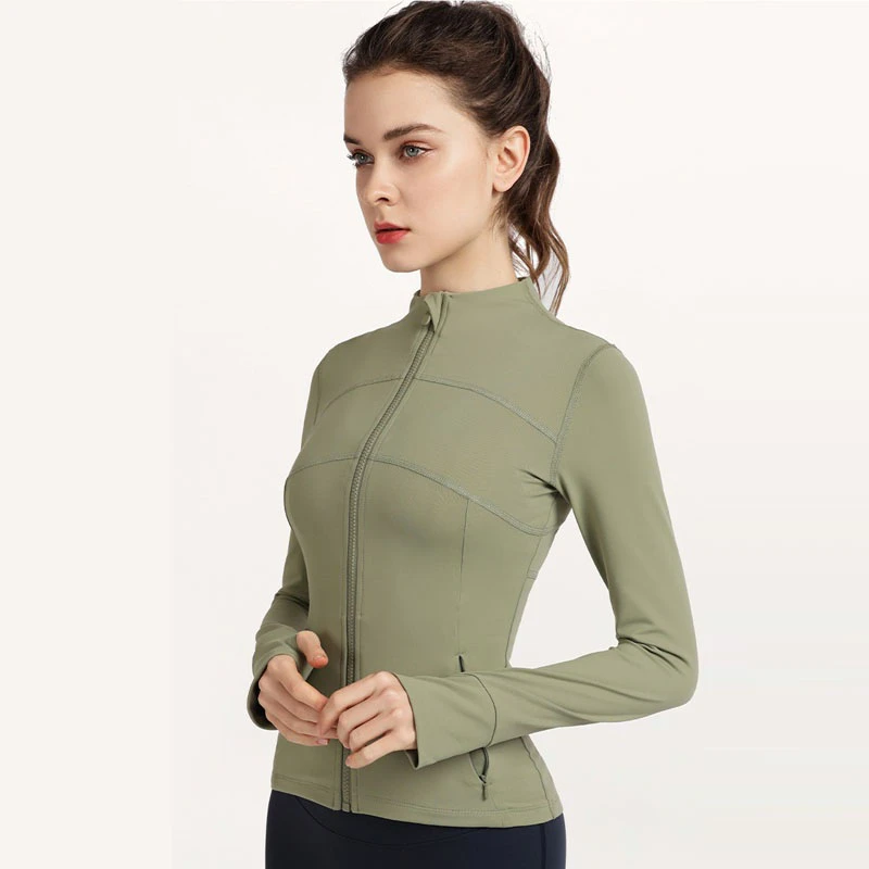 

Женская спортивная куртка с воротником-стойкой, свитшот на молнии с длинными рукавами, пальто для фитнеса и йоги, куртка для бега и тренировок с большим пальцем