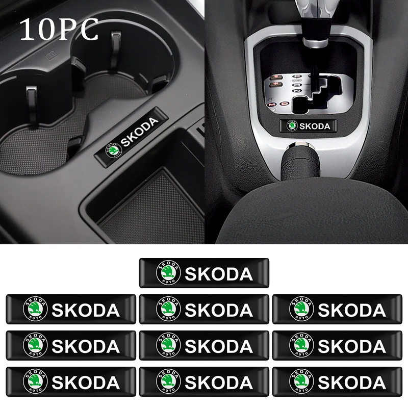 

10PC 3D Epoxy Resin Car Emblem Badge Stickers Decals For Skoda Octavia Rapid Kodiaq Karoq Fabia Kamiq Superb Yeti A5 A7 Roomster
