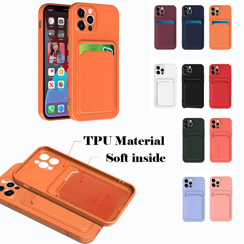 

Original Candy Color Card Slot Wallet Phone Case For iPhone 14 13 11 12 Pro Max XS XR X 8 7 Plus Soft Silicone Shockproof Cover