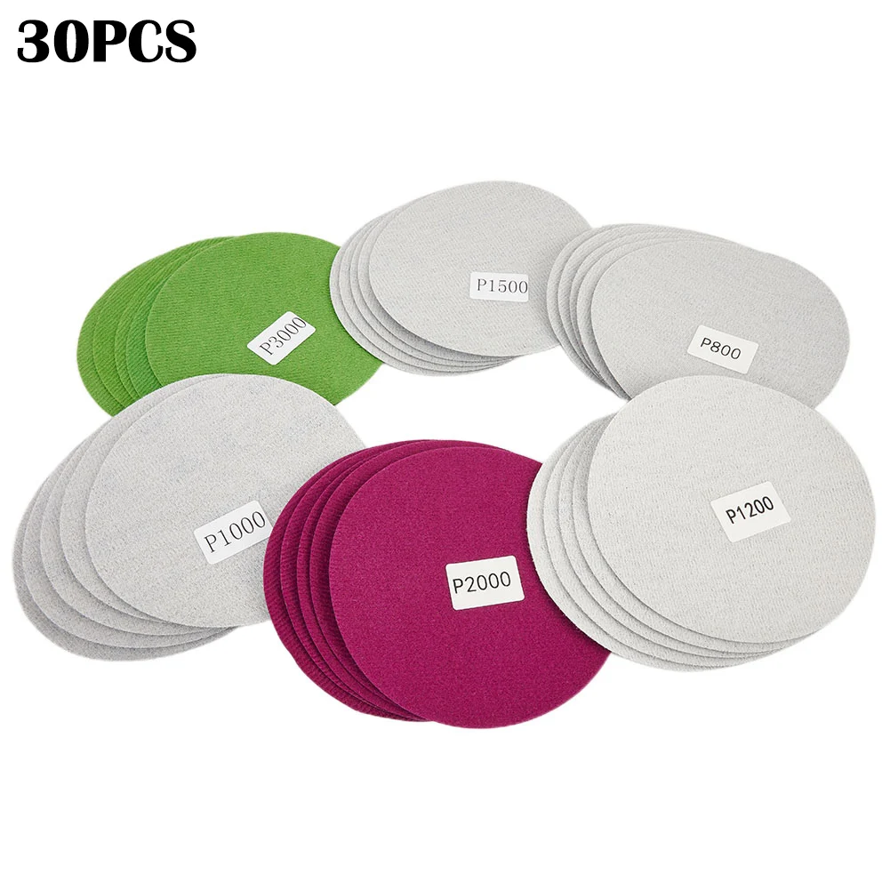 

30Pcs 5inch 125mm Sanding Discs Wet/Dry Sandpaper 800/1000/1200/1500/2000/3000 Grit Hook Loop Round Polishing Sander Disc