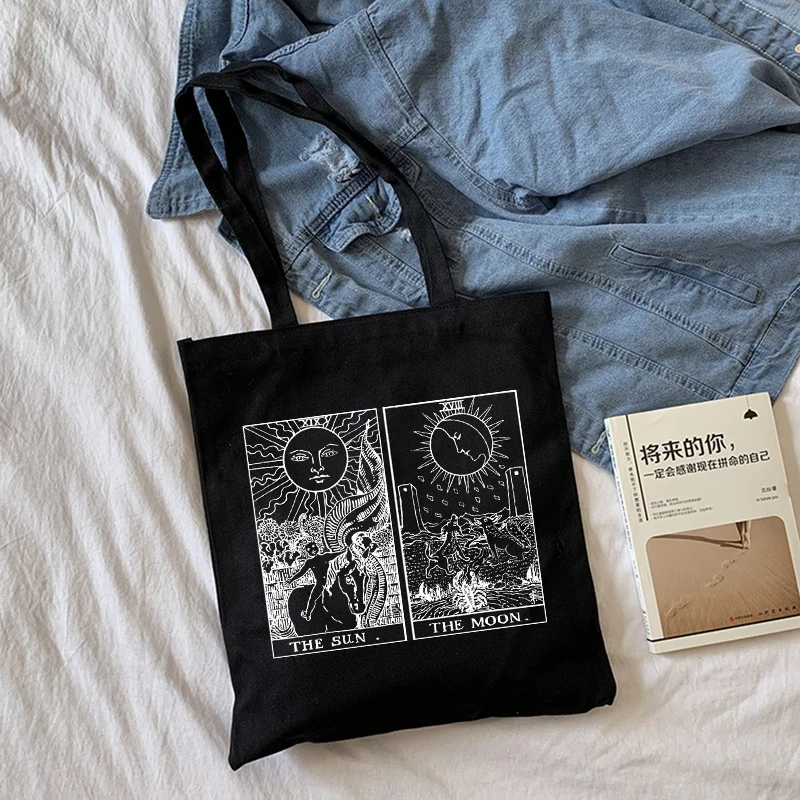 

Sun Shopping Canvas Bag Women Casual Hip Hop Shoulder Bag Vintage Cartoon Shopper Bags Reusable Large Capacity Women Handbag Bag