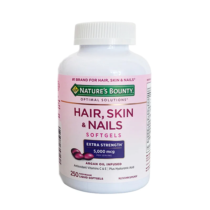

HAIR,SKIN & NAILS Softgels Extra Strength 5,000 mcg Biotin Antioxidant itamins C & E Plus Hyaluronic Acid 250 Softgels