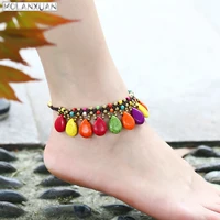 european american new bohemia new simple and fashionable bells semi precious stones hand woven retro womens anklets wholesale