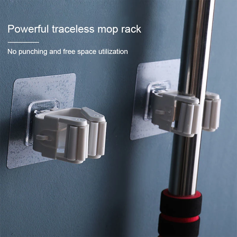 

Punch-free mop rack bathroom mop hook bathroom sticky hook broom hanger card seat mop clip
